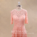 Wholesale short sleeve lace peach color patterns bridesmaid dress